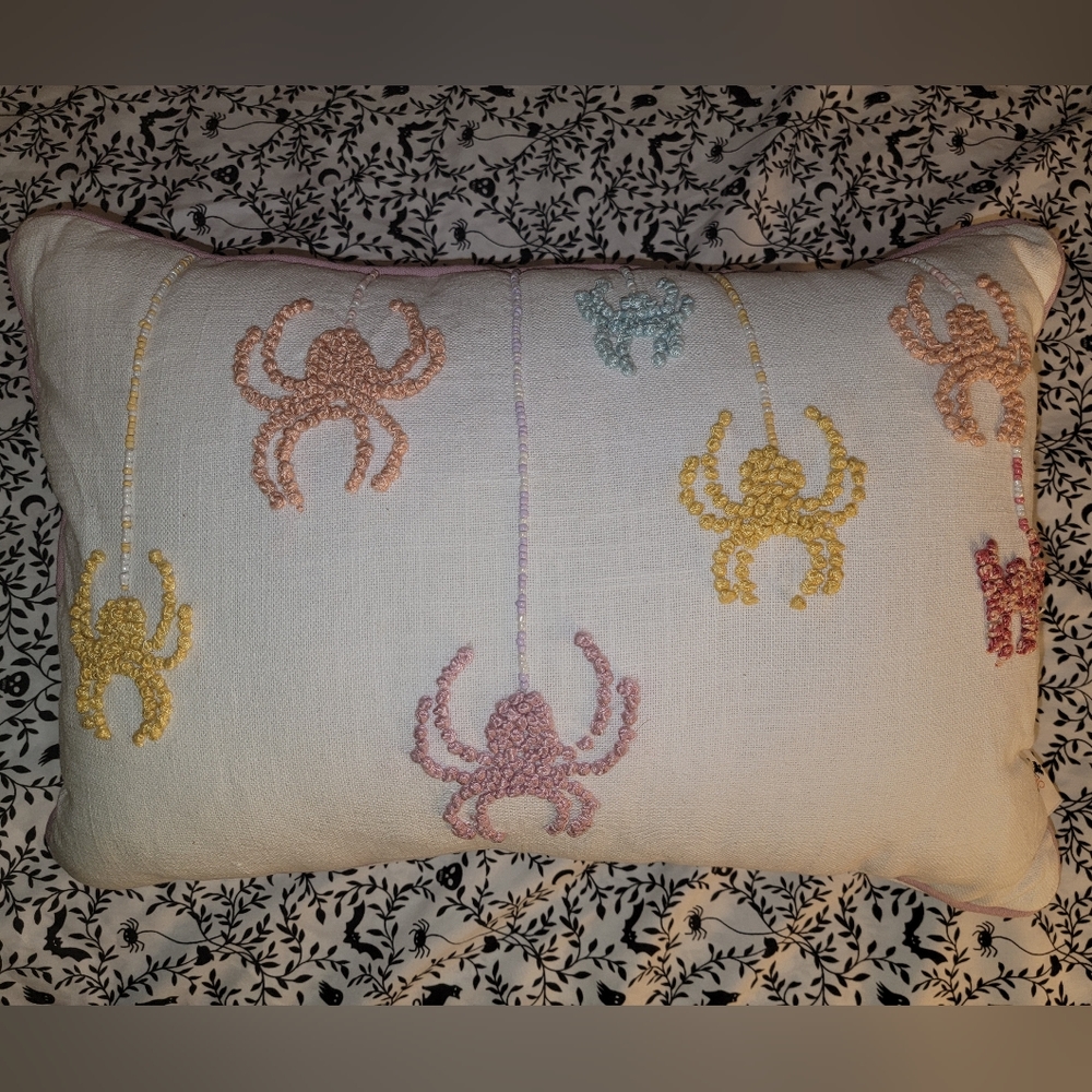 Sweet Street Pastel Rainbow Beaded Spider Throw Pillow NWT